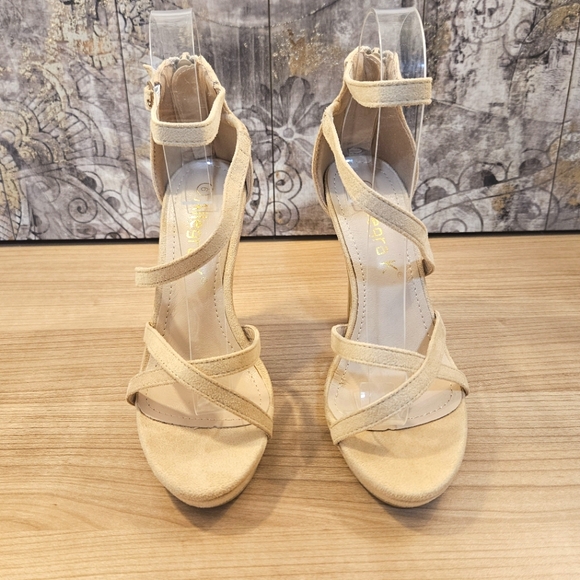 🔥Allegra K stiletto heel zipper ankle strap platform sandal size 6 US beige - Picture 3 of 7